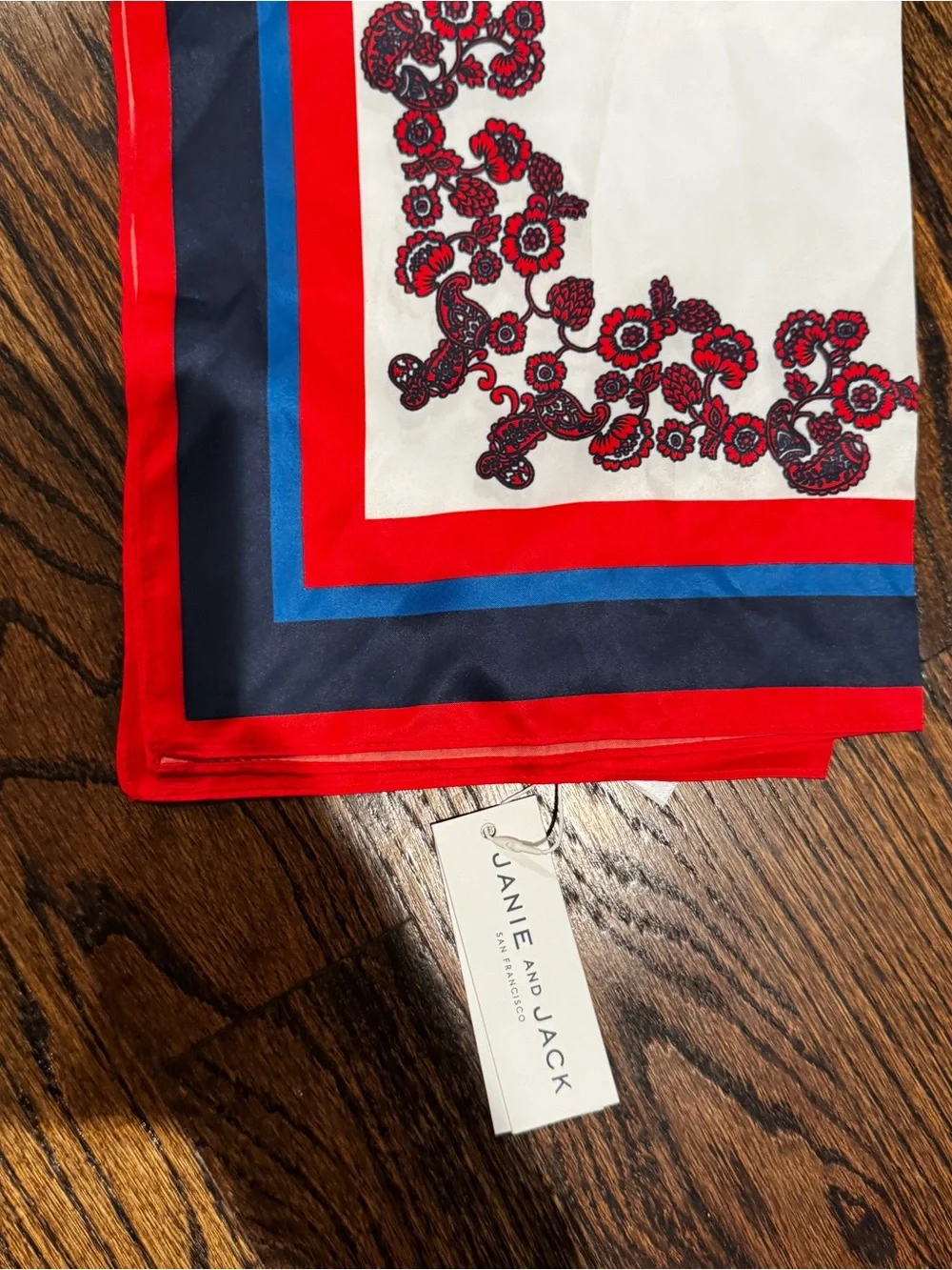 Janie and Jack Red, Navy & Blue Floral Border Silk Scarf